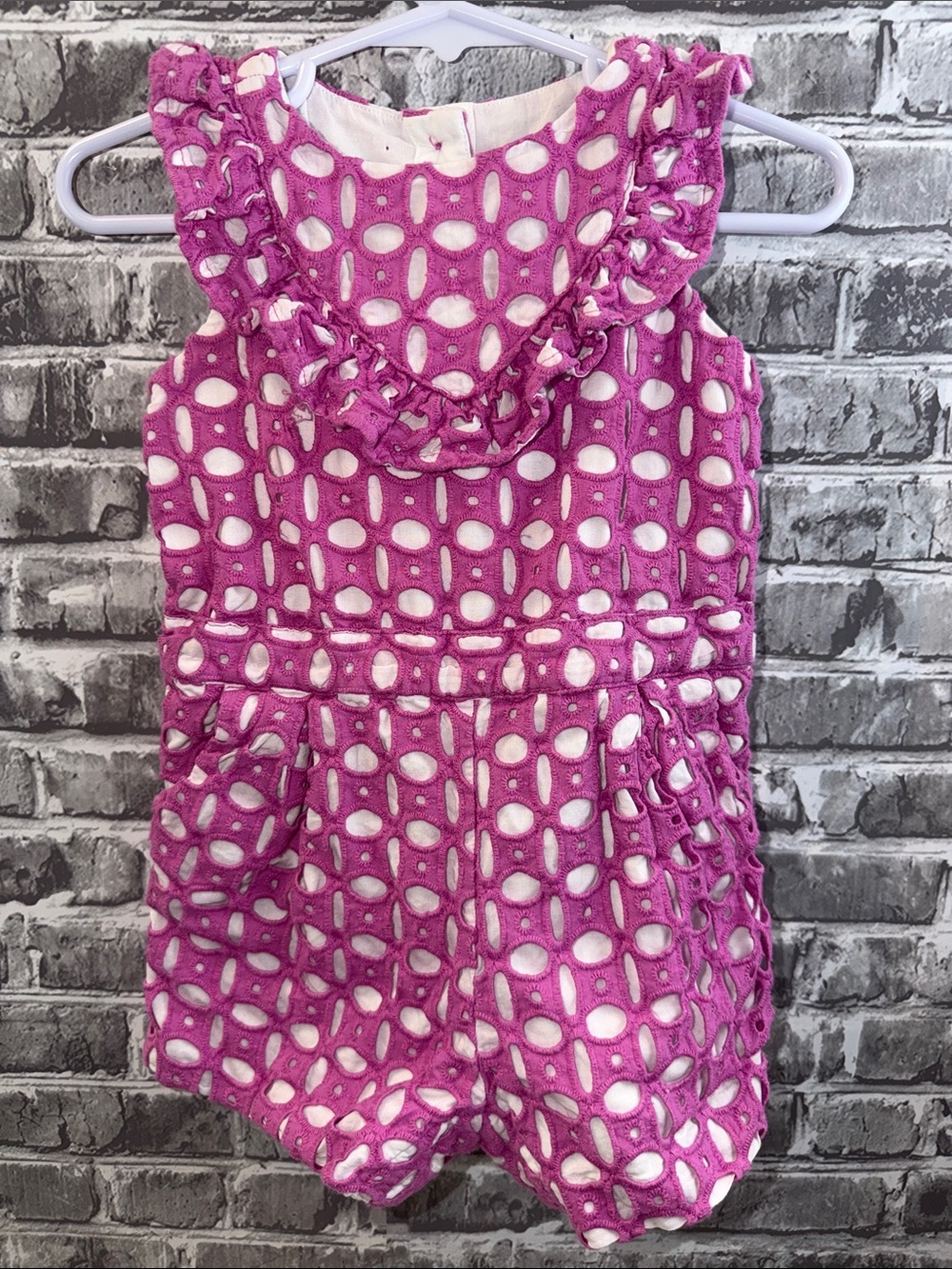 Girls Janie and Jack Fuchsia Eyelet Ruffle‎ Romper